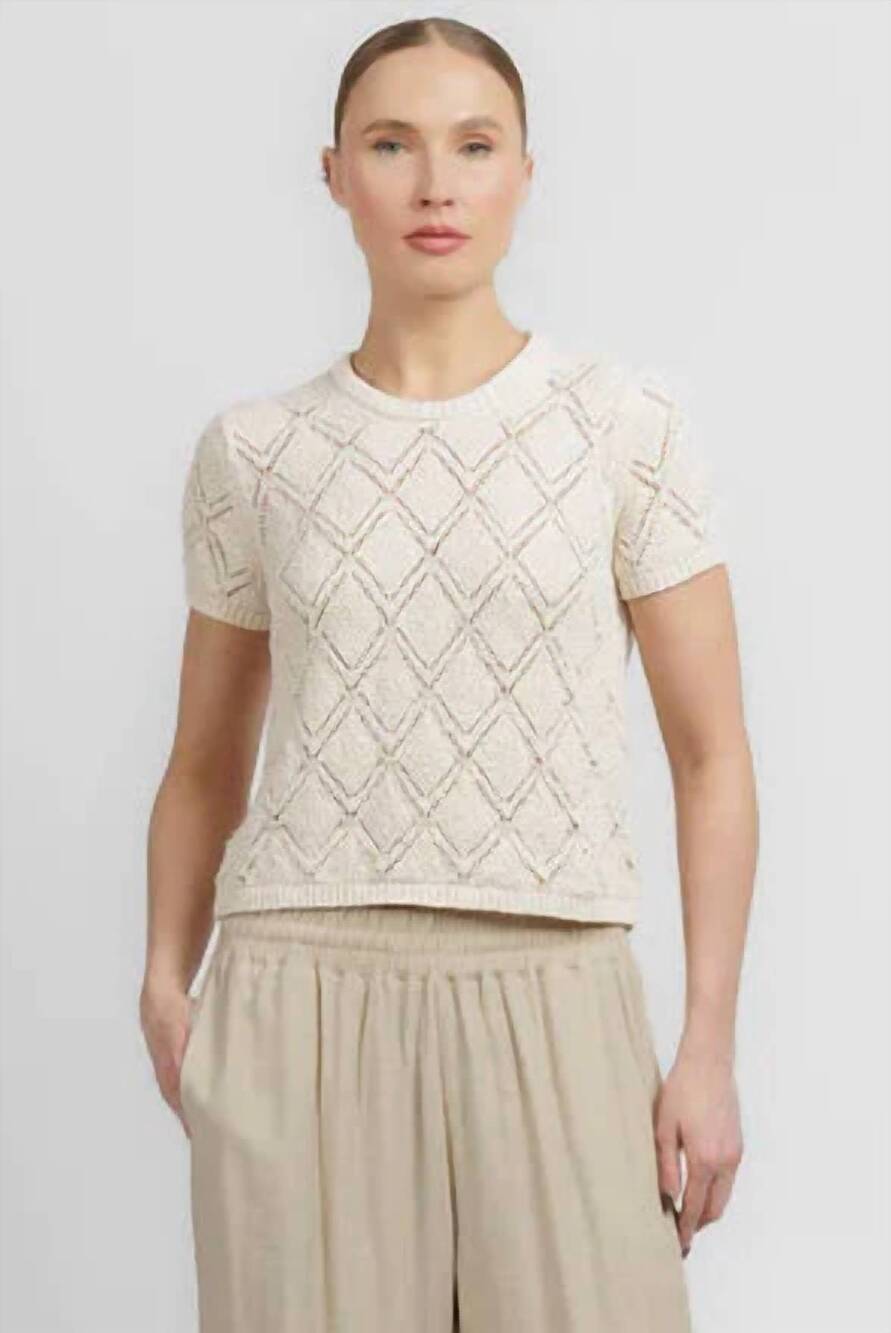 NEW WHITE + WARREN cotton pointelle top in ivory